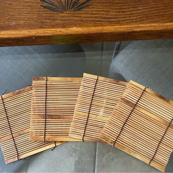 2 Bamboo shaped containers- white clear / green and 4 Bamboo drink coasters - Picture 3 of 5